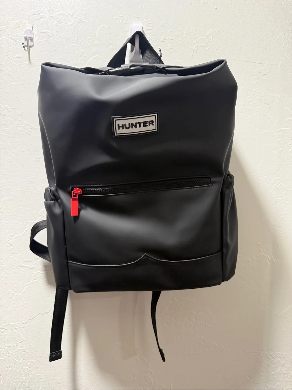 Hunter Black Backpack with Red Zip Pull